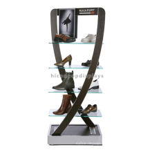 Metal Frame Stylish Floor Standing Footwear Retail Shops Glass Shoe Rack Display